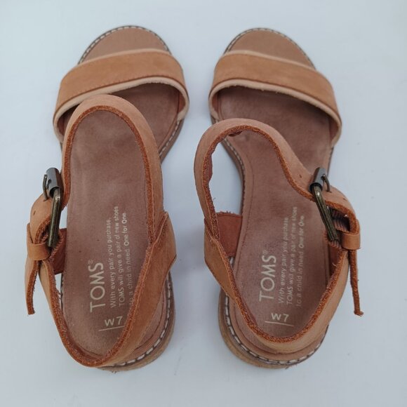 Toms Shoes Open Toe Sandal Heels Brown Sling Back Low Block Heel Womens 7 - Picture 12 of 14